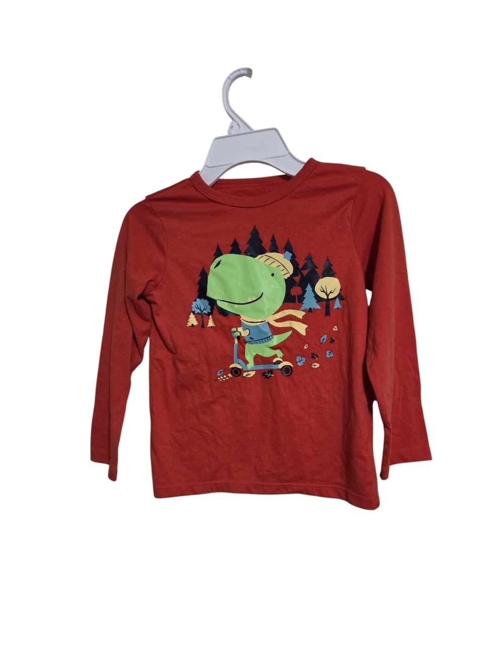 Children Place Orange Kids Long-Sleeve Shirt with Green Dino Scooter Graphic